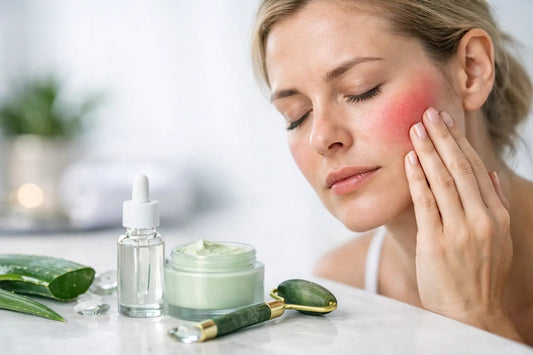 How to calm skin redness fast, featuring soothing Korean skincare products and sensitive skin tips from AmiGlow.