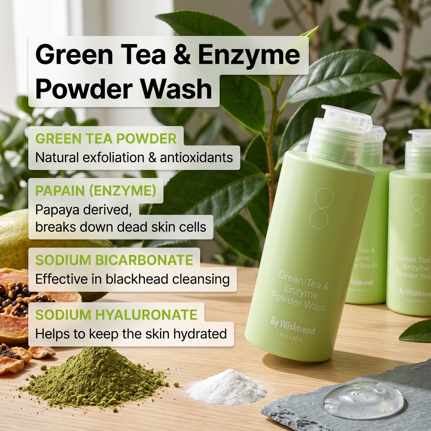 By Wishtrend Green Tea & Enzyme Powder Wash JUMBO 110g | AmiGlow NZ