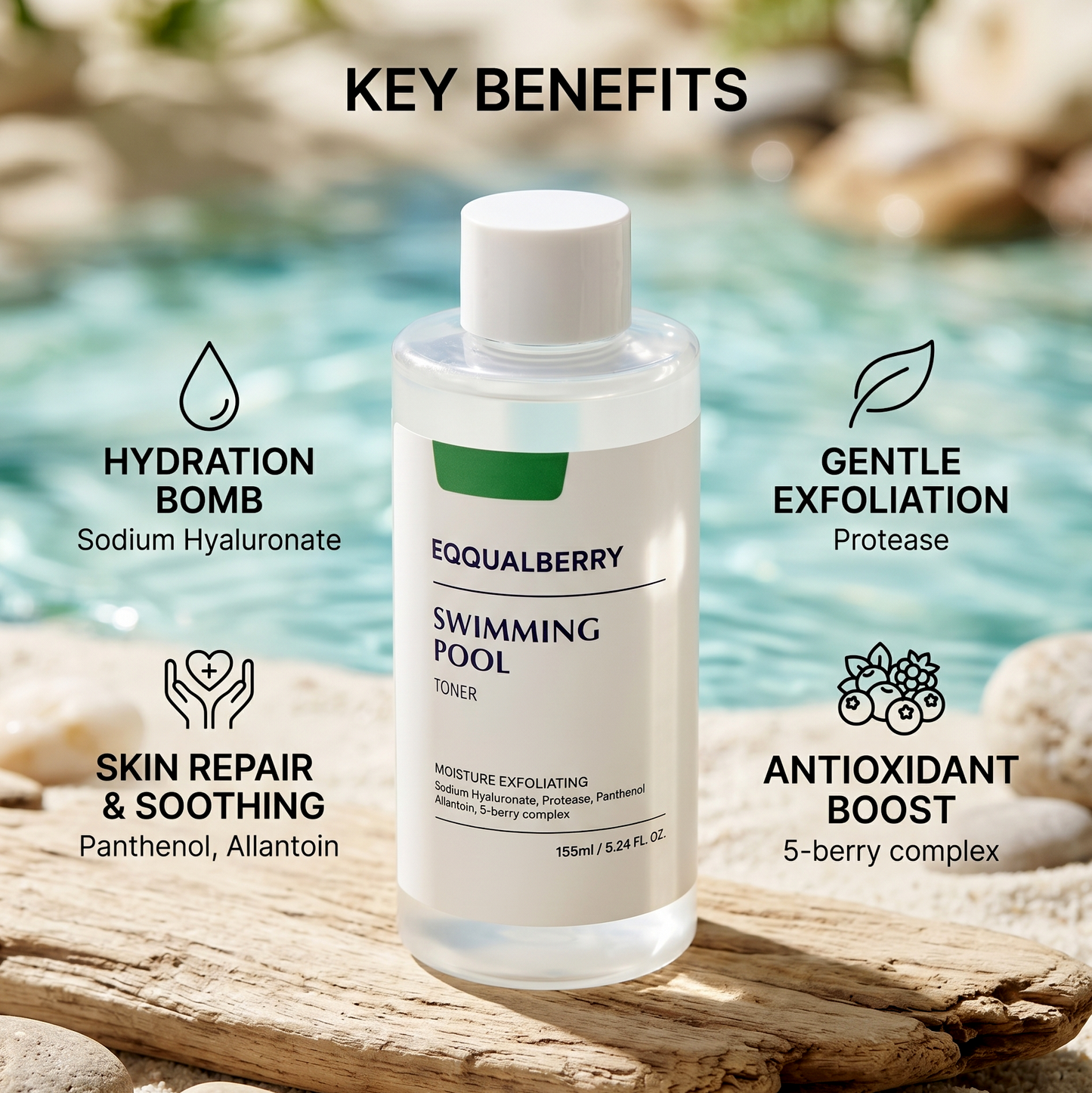 Eqqualberry Swimming Pool Daily Facial Toner 155ml | Glass Skin Toner | AmiGlow NZ