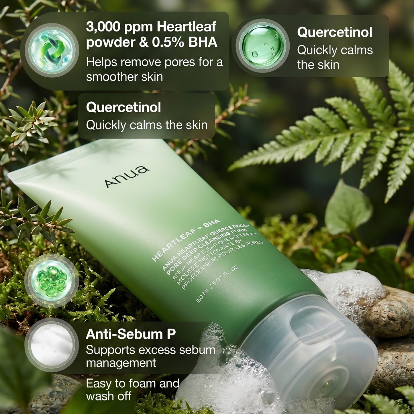 ANUA Heartleaf Quercetinol Pore Deep Cleansing Foam 150ml | AmiGlow NZ