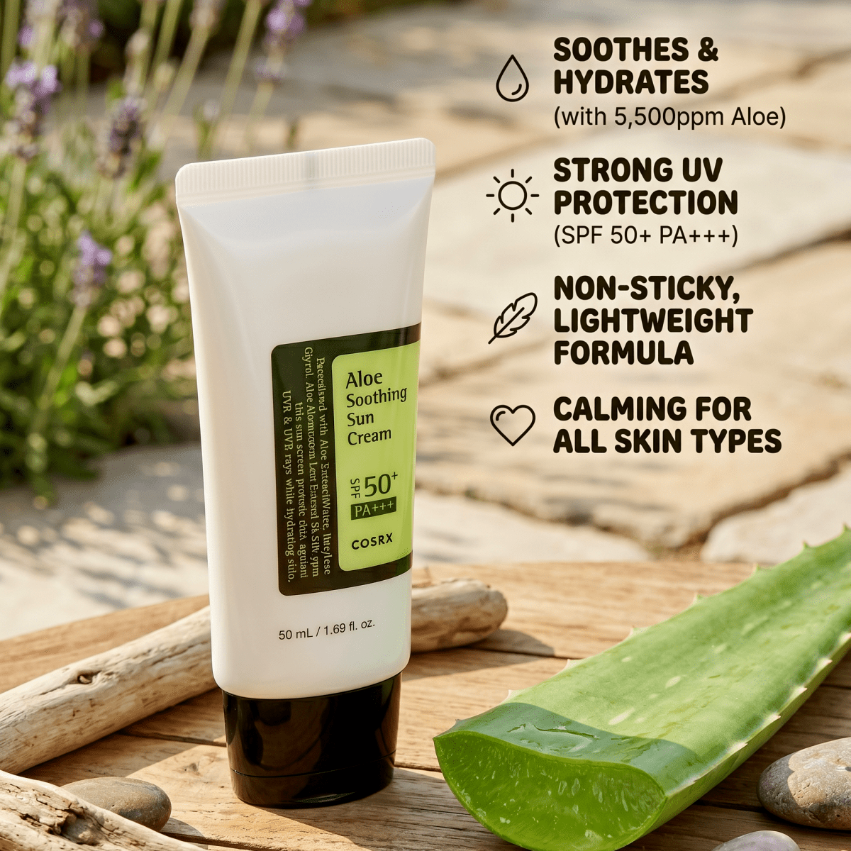 COSRX Aloe Soothing Sun Cream SPF50+ 50ml | Best Korean Sunscreen | AmiGlow NZ - AmiGlow
