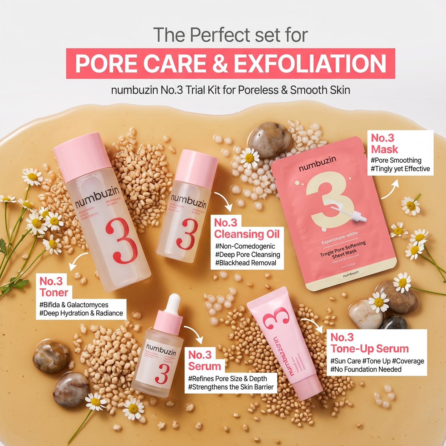 numbuzin No.3 Trial Kit for Poreless & Smooth Skin 5pcs | AmiGlow NZ