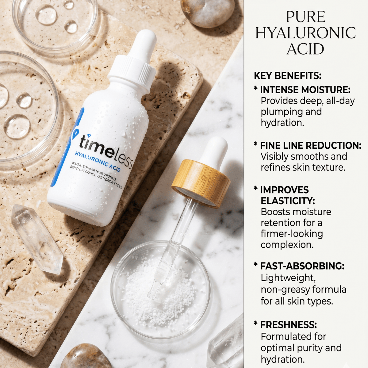 Timeless Hyaluronic Acid 100% Pure 30ml | Hydration Serum | AmiGlow NZ - AmiGlow